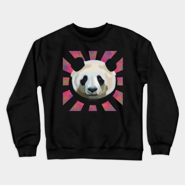 Striking Panda bear on pink atomic patterned rays Crewneck Sweatshirt by KateVanFloof